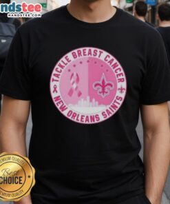 Nice Premium Tackle Breast Cancer New Orleans Saints Football Skyline T-Shirt showcasing team spirit and support for breast cancer awareness.