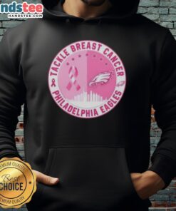 Nice Premium Tackle Breast Cancer hoodie featuring Philadelphia Eagles logo and skyline design for football fans.