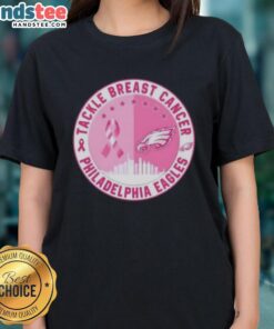 Philadelphia Eagles skyline ladies tee supporting breast cancer awareness with Nice Premium Tackle design.