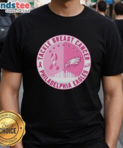 Nice Premium Tackle Breast Cancer Philadelphia Eagles T-Shirt featuring a skyline design, perfect for football fans.