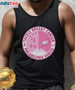 Philadelphia Eagles Skyline Tank Top supporting breast cancer awareness with Nice Premium Tackle design.