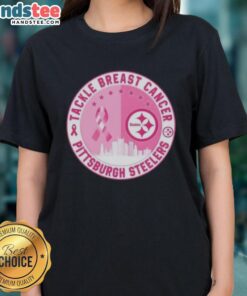 Nice Premium Tackle Breast Cancer Pittsburgh Steelers Football Skyline Ladies Tee showcasing team spirit and support.