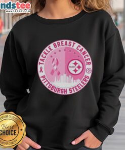 Nice Premium Tackle Breast Cancer Pittsburgh Steelers football skyline sweatshirt featuring vibrant team colors.