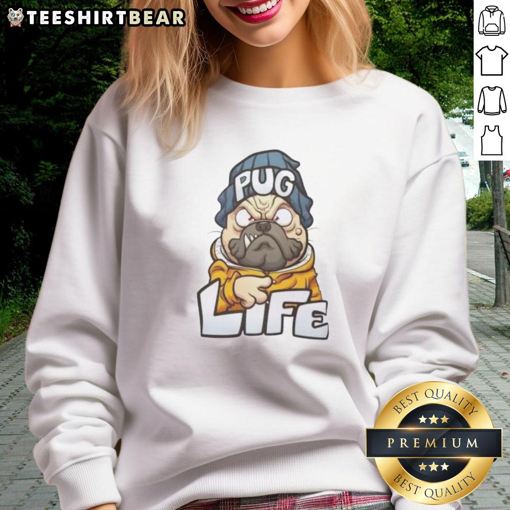 Nice Pug Life Gangsta Dog Cartoon Sweatshirt Cartoon gangster pug wearing a cool sweatshirt, showcasing the 'Nice Pug Life' theme, perfect for dog lovers.