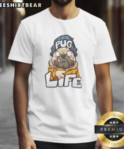 Funny Nice Pug Life Gangsta Dog Cartoon T-Shirt featuring a playful pug in sunglasses and a gold chain.