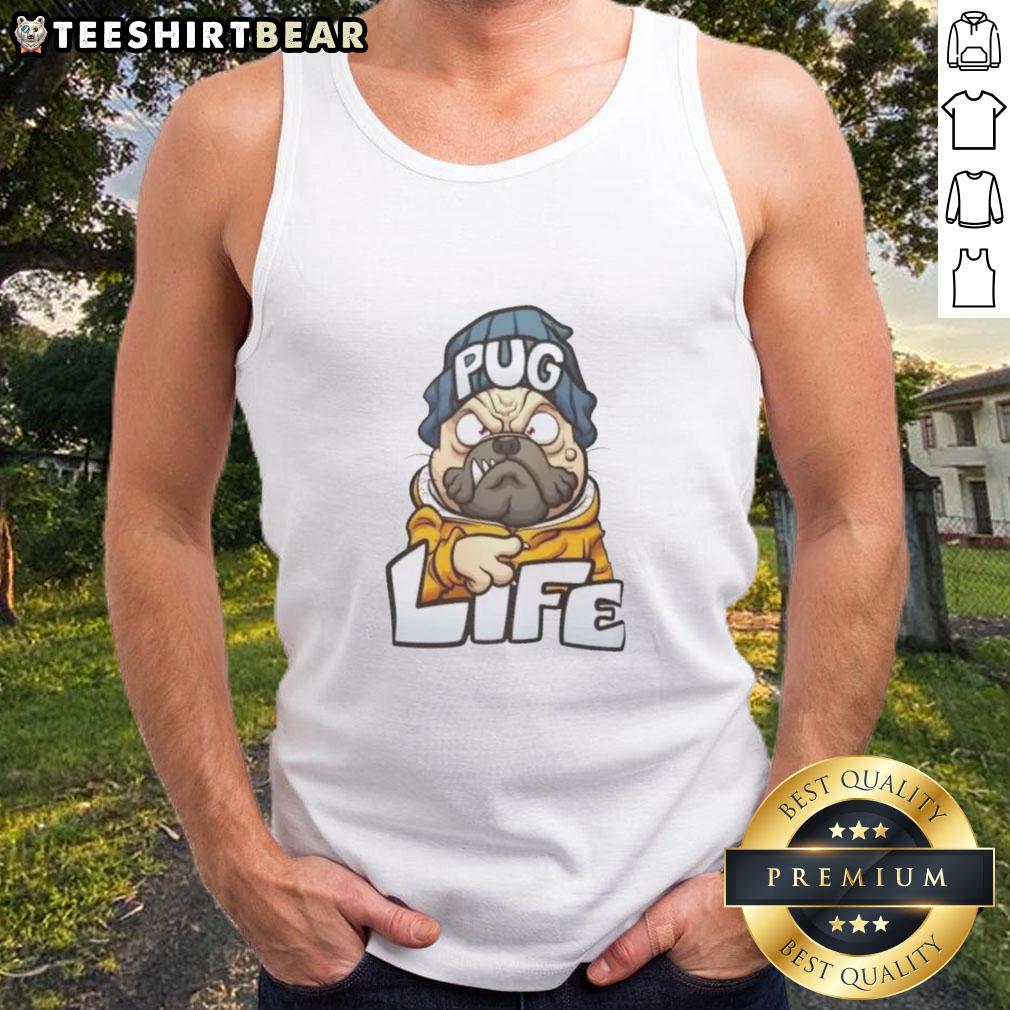 Nice Pug Life Gangsta Dog Cartoon Tank Top Cartoon pug wearing sunglasses and a cap on a tank top, showcasing a fun 'Nice Pug Life Gangsta Dog' design.