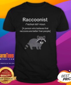 Person wearing 'Nice Raccoonist' T-shirt, showcasing belief that raccoons are better than people in a fun, stylish design.