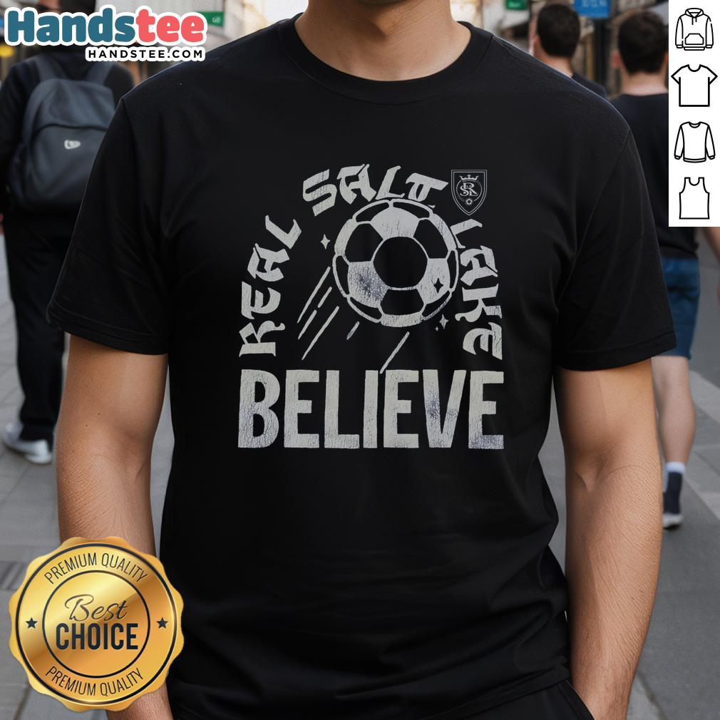 nice-real-salt-lake-believe-t-shirt Alt Text: Nice Real Salt Lake Believe T-Shirt featuring team colors and logo, perfect for fans and game-day attire.
