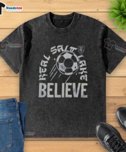 Nice Real Salt Lake Believe Washed T-Shirt featuring a vintage design in maroon, perfect for soccer fans and casual wear.
