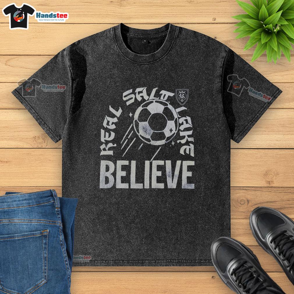 nice-real-salt-lake-believe-washed-t-shirt Nice Real Salt Lake Believe Washed T-Shirt featuring a vintage design in maroon, perfect for soccer fans and casual wear.