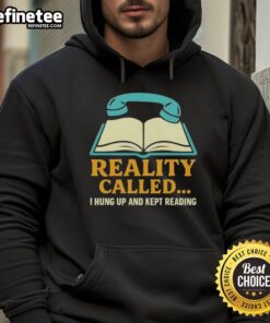 Alt Text: Cozy hoodie featuring the phrase I Hung Up And Kept Reading perfect for book lovers and comfortable lounging.