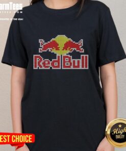 Alt Text: Nice Red Bull 8-Bit Logo Ladies Tee featuring a retro pixel art design in vibrant colors for stylish casual wear.