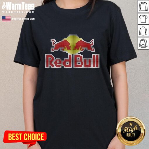 Alt Text: Nice Red Bull 8-Bit Logo Ladies Tee featuring a retro pixel art design in vibrant colors for stylish casual wear.