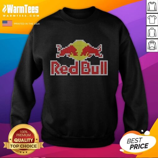 Nice Red Bull 8 Bit Logo Sweatshirt featuring a retro pixelated design in vibrant colors.