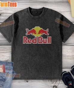 Alt Text: Nice Red Bull 8-bit logo on a washed t-shirt, featuring a retro design perfect for casual wear.