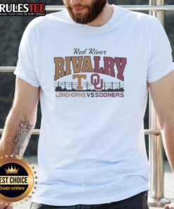Nice Red River Texas Longhorns and Oklahoma Sooners T-Shirt featuring vibrant team logos and colors for fans.