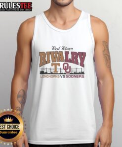 Nice Red River Texas Longhorns and Oklahoma Sooners tank top featuring team logos in vibrant colors.