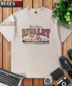Alt Text: Nice Red River Texas Longhorns vs Oklahoma Sooners washed t-shirt, perfect for college football fans.