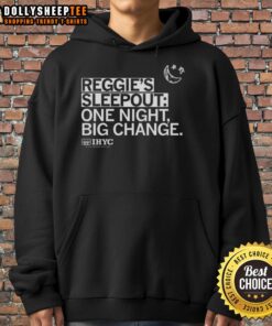 Nice Reggies Sleepout one night hoodie featuring Big Change slogan, supporting IHYC and YSS organization for homelessness awareness.