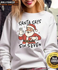 Cozy Christmas sweatshirt featuring Santa with 'Nice' and 'Six Seven 67' design, perfect for holiday celebrations.