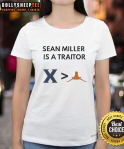Nice Sean Miller is a traitor graphic on Xavier Musketeers 2025 ladies tee, featuring Texas Longhorns basketball theme.