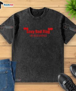 Nice sexy red flag 'You've Been Warned' washed T-shirt, perfect for making a bold statement in casual wear.