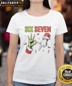 Funny Nice Six Seven meme Christmas tee for ladies featuring festive design and playful text, perfect for holiday celebrations.