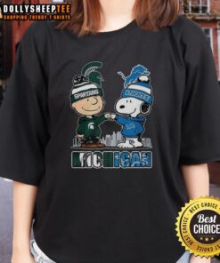 Nice Snoopy Michigan State Spartans and Detroit Lions winter tee for ladies, perfect for 2025 sports fans.