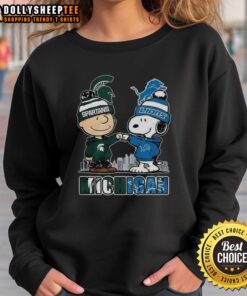 Alt Text: Cozy Nice Snoopy Michigan State Spartans and Detroit Lions sweatshirt, perfect for winter 2025.