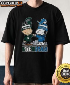 Nice Snoopy Michigan State Spartans and Detroit Lions winter T-shirt for 2025, featuring a playful Snoopy design.