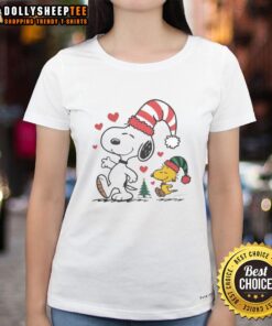 Nice Snoopy Woodstock Christmas Love Ladies Tee featuring festive designs perfect for holiday celebrations.