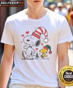 Nice Snoopy Woodstock Christmas Love T-Shirt featuring festive design with Snoopy and Woodstock celebrating the holiday season.