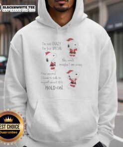 Cozy hoodie featuring Snoopy with 'I'm not crazy, I'm just special' for a fun Christmas vibe.