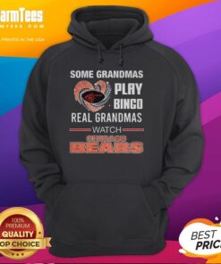 Grandmas enjoying bingo while wearing a Chicago Bears hoodie, showcasing the fun of real grandmas watching football.