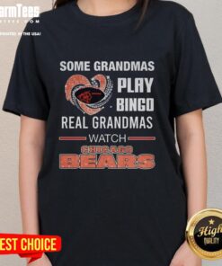 Grandmas enjoying Chicago Bears football in a diamond heart ladies tee, showcasing their love for bingo and the game.