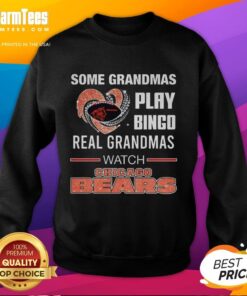 Cozy diamond heart sweatshirt featuring grandmas watching Chicago Bears football and playing bingo together.