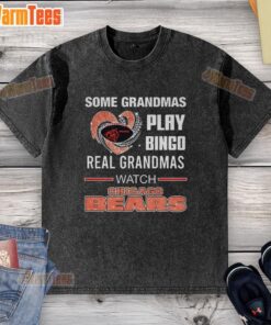 Grandmas enjoying bingo while wearing a stylish Chicago Bears football t-shirt, showcasing love for the team.