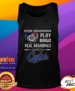 Grandmas enjoying a Chicago Cubs baseball game in heart tank tops, showcasing love for bingo and baseball fun.