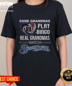 Grandmas enjoying Milwaukee Brewers baseball in 'Real Grandmas Watch' tee, showcasing diamond heart design.