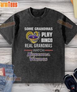 Grandmas enjoying bingo while wearing a Minnesota Vikings football T-shirt with a diamond heart design.