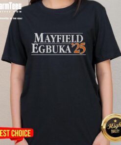 Nice Tampa Bay Buccaneers Football Mayfield Egbuka 25 Ladies Tee featuring vibrant team colors and stylish design.