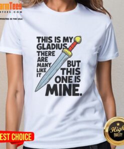 Ladies tee featuring 'This Is My Gladius' design, showcasing a unique sword illustration for sword enthusiasts.