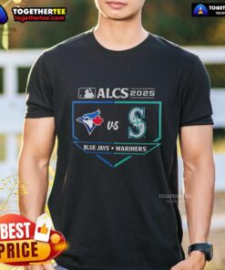 Toronto Blue Jays vs Seattle Mariners 2025 ALCS Batter's Box Matchup T-Shirt featuring vibrant team graphics.