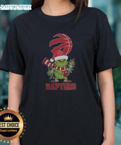 Toronto Raptors Christmas Grinch Santa Hat holiday tee for ladies, perfect for festive sports fans in 2025.