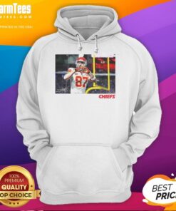 Alt Text: Travis Kelce Kansas City Chiefs hoodie featuring a heart signature design, perfect for fans and football lovers.