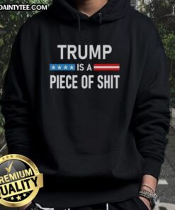 Bold 'Nice Trump Is A Piece Of Sht' hoodie design showcasing a statement against Trump in casual streetwear style.