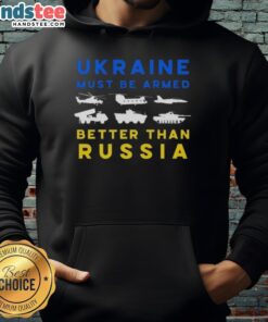 Nice Ukraine Must Be Armed Better Than Russia hoodie design featuring bold text and vibrant colors, symbolizing support.