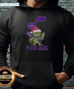 Nice Utah Jazz Christmas Grinch Santa Hat hoodie for holiday 2025, featuring festive design and team colors.