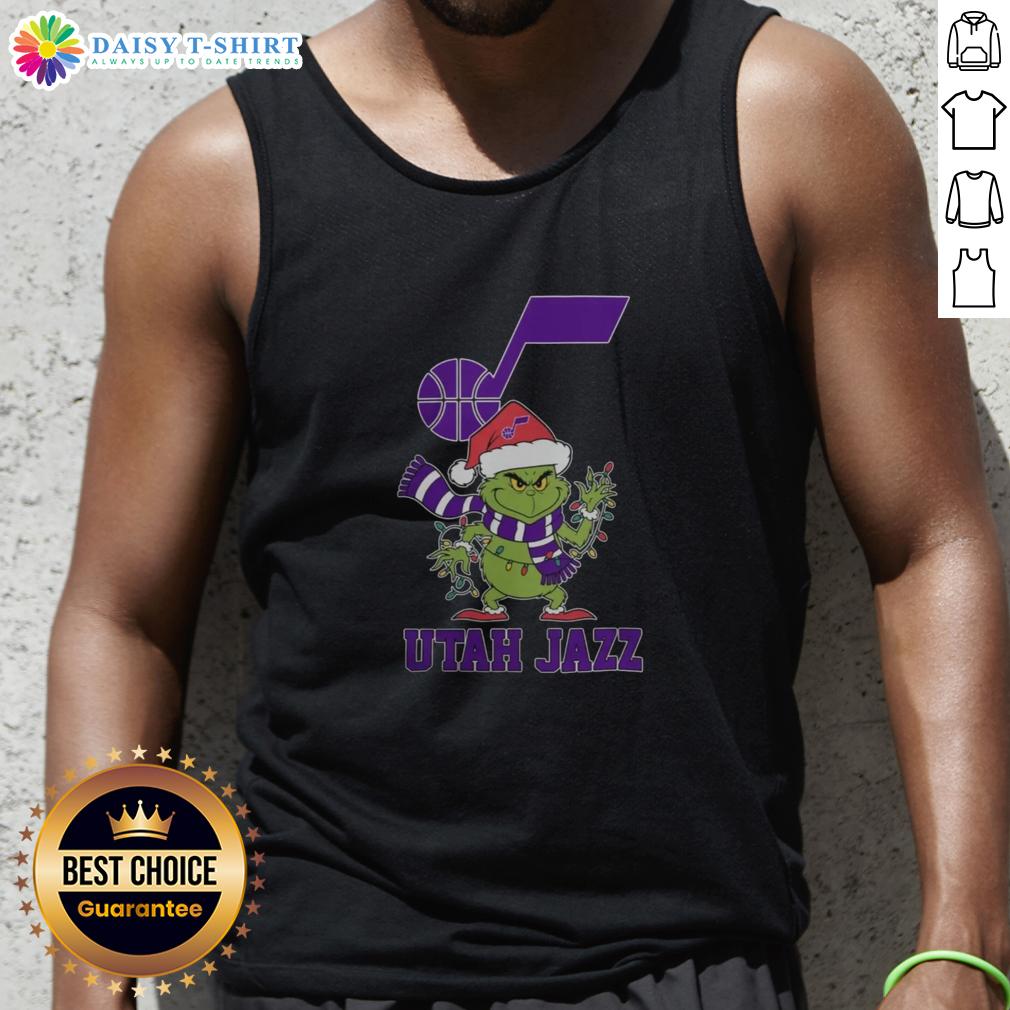 Nice Utah Jazz Christmas Grinch Santa Hat Holiday 2025 Tank Top Festive Nice Utah Jazz Christmas tank top featuring a Grinch design and Santa hat for the 2025 holiday season.