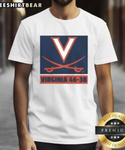 Virginia Cavaliers Football 46-38 logo t-shirt featuring bold graphics for fans of UVA sports.